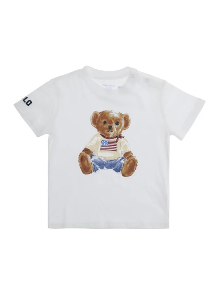 Tricou White T-shirt with round neck and logo on the front in cotton baby