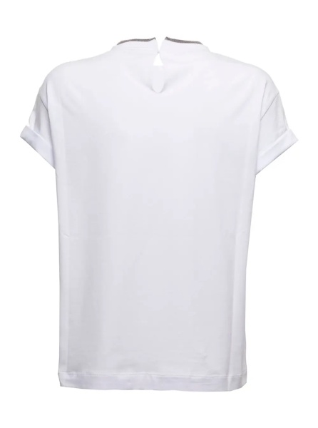 Tricou white T-shirt with round neck and Monile details in cotton for women