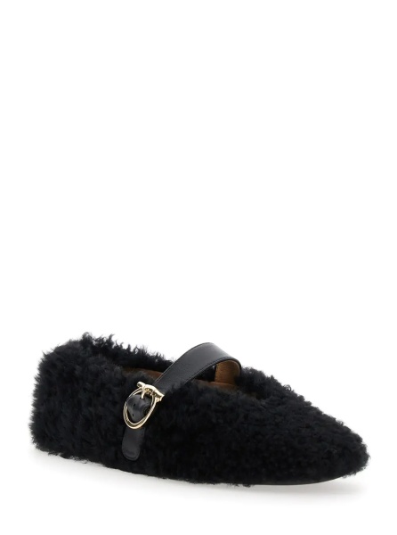 Balerini Black Ballerinas with Shearling Design and Buckle in Leather Woman