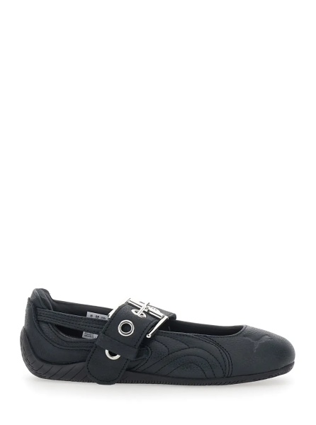 Balerini 'Speedcat' black Ballet Flats with buckle strap and logo on the front in leather for women