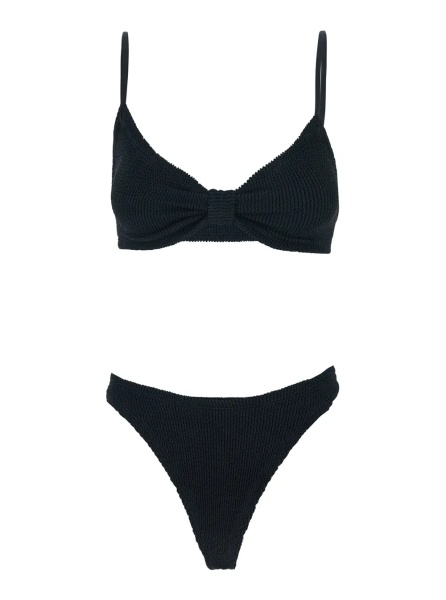 Bikini 'Alicia' Black Bikini with Thin Fixed Straps and Front Knot in Tech Fabric for Women
