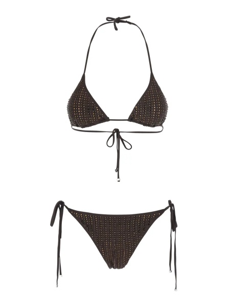 Bikini Brown Brown Bikini with adjustable tie closure and all-over sequins in tech fabric for women