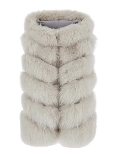 Blanuri white fur with raised collar and front zip closure in fur for women