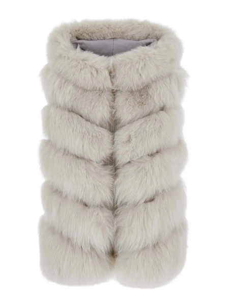 Blanuri white fur with raised collar and front zip closure in fur for women