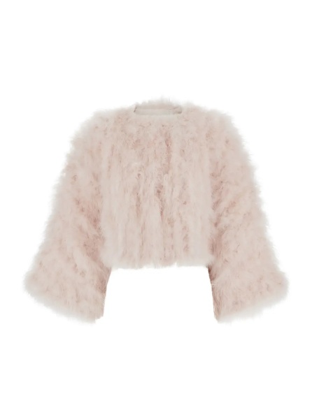 Blanuri White Short shearling jacket with round collar and three-quarter sleeves in fur for women