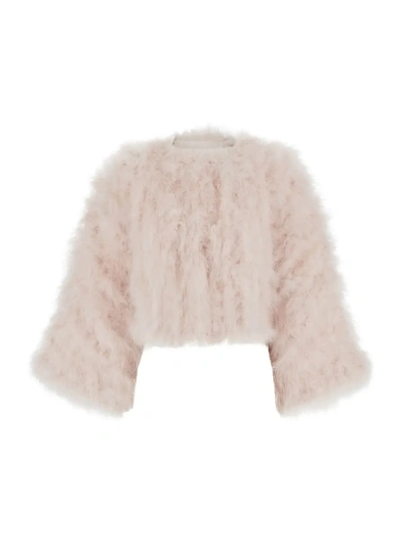 Blanuri White Short shearling jacket with round collar and three-quarter sleeves in fur for women