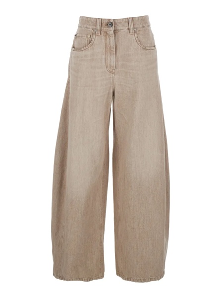 Blugi Beige Denim Five-Pocket Design Jeans with Logo Patch on the Back for Women