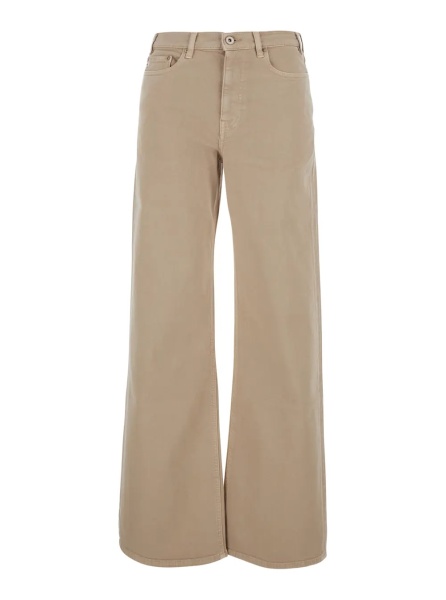 Blugi Beige Wide Leg Jeans with Logo Patch on the Back in Denim for Women