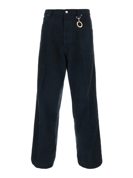Blugi Black Wide Leg Jeans with Metal Pendant on Front in Denim for Men