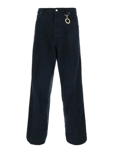 Blugi Black Wide Leg Jeans with Metal Pendant on Front in Denim for Men