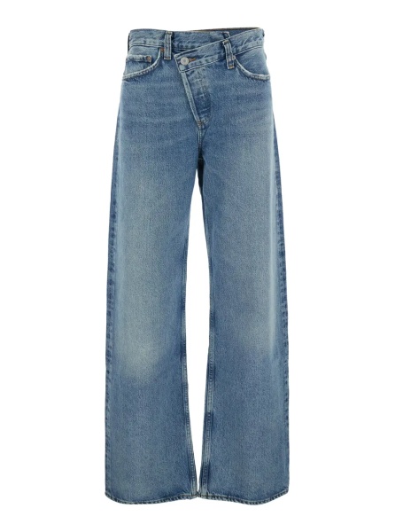Blugi Blue Asymmetrical Wide Leg Jeans in Denim for Women