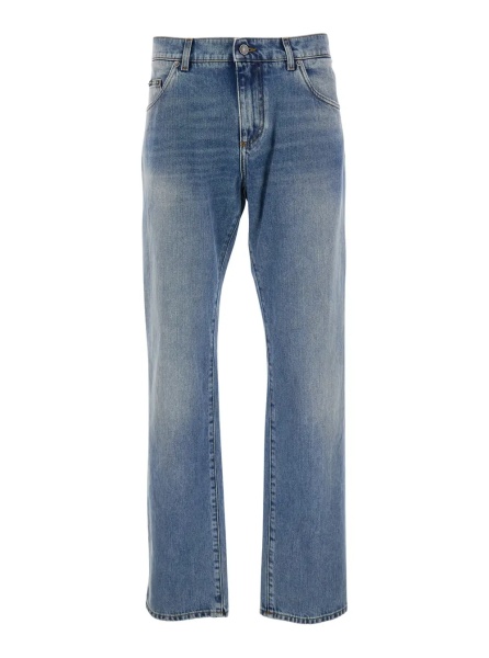Blugi Blue Five-pocket jeans with logo patch on the back in denim for man