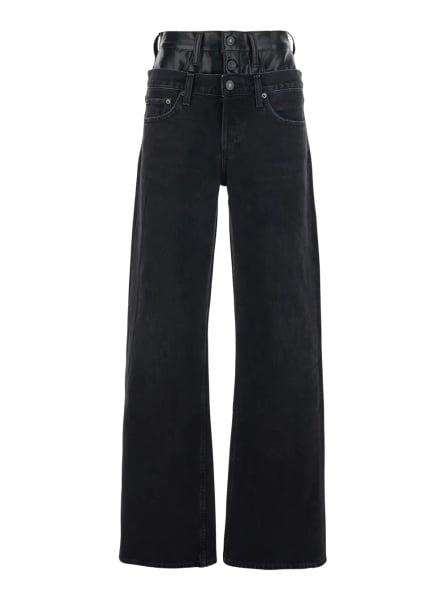 Blugi 'Elson' Black Jeans with Double-Layered Waist and Leather Details in Denim Woman