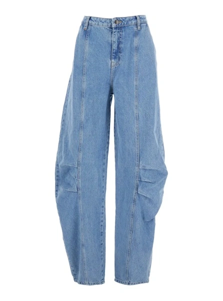 Blugi Light Blue Jeans with Central Stitching and Logo Patch on the Back in Denim Woman