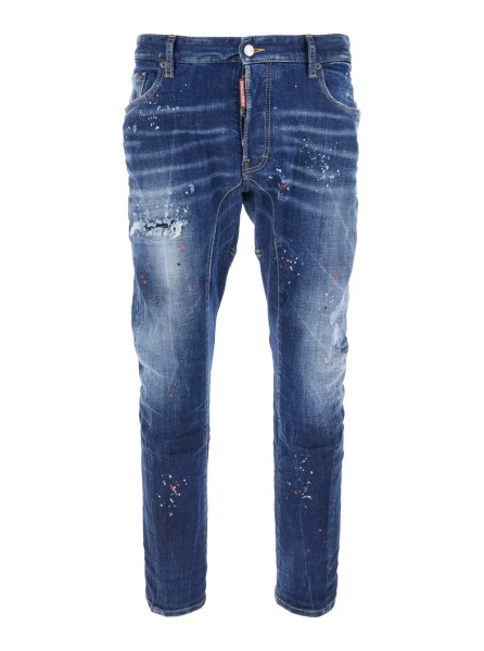 Blugi 'Tidy Biker' Blue Jeans with Paint Embellishments and Logo Patch on the Rear in Denim Man