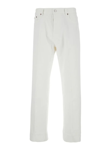 Blugi White Jeans with Five-Pocket Design and Logo Patch on the Back for Men