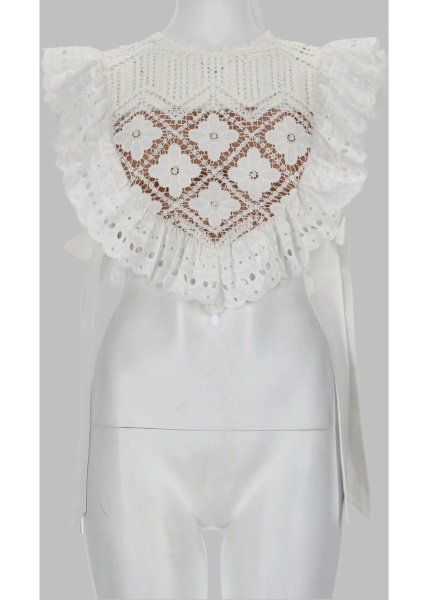 Bluza Croptop In Crochet Con Inserti In Pizzo
