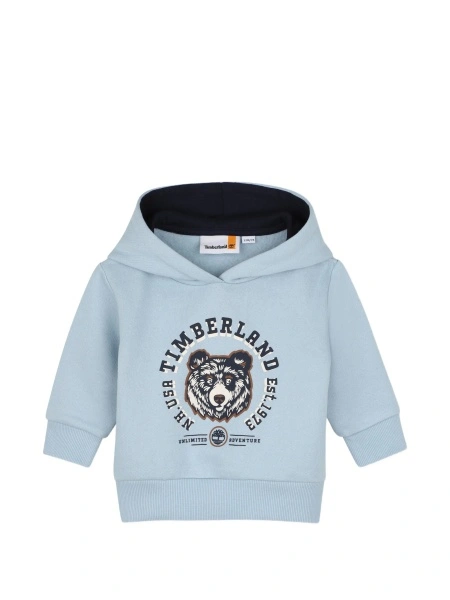 Bluza de trening Timberland albastra din bumbac organic si polyester