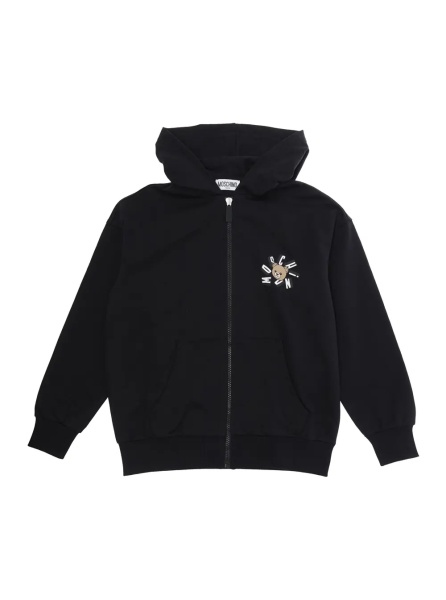 Bluza trening Black Hoodie with Fixed Hood and Front Logo for Kids