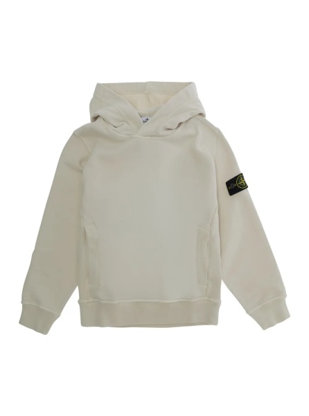 Bluze White Hoodie with Fixed Hood and Logo Patch on Sleeve in Cotton Boy