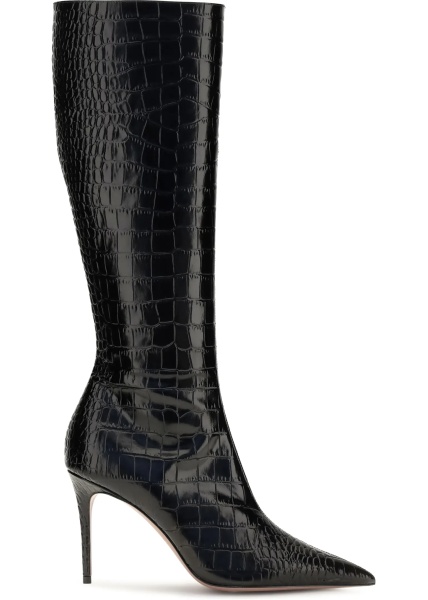 Bocanci Vera crocodile-effect leather knee-high Boots