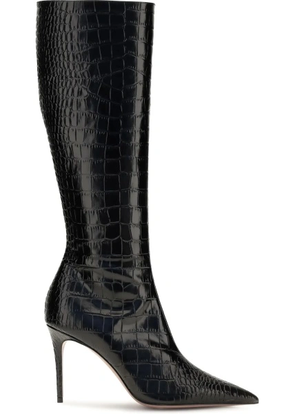 Bocanci Vera crocodile-effect leather knee-high Boots