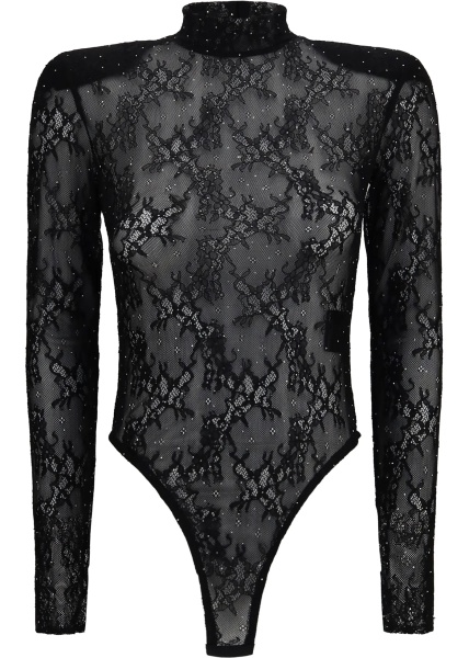 Body-uri Long-sleeve lace and rhinestone Bodysuit