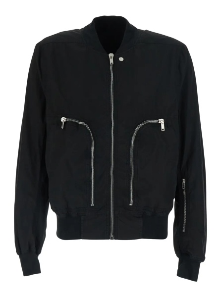 Bomber Black Bomber Jacket with bomber collar and zip pockets on the front in cotton for men