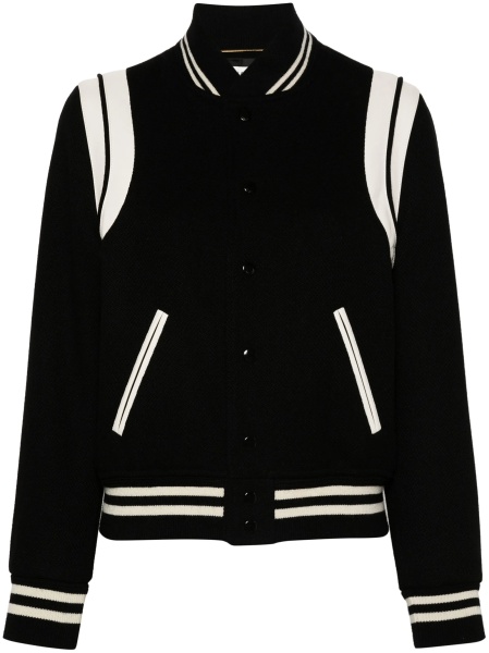 Bomber jacket Saint Laurent neagra din piele si lana