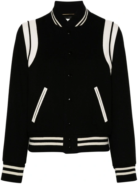 Bomber jacket Saint Laurent neagra din piele si lana
