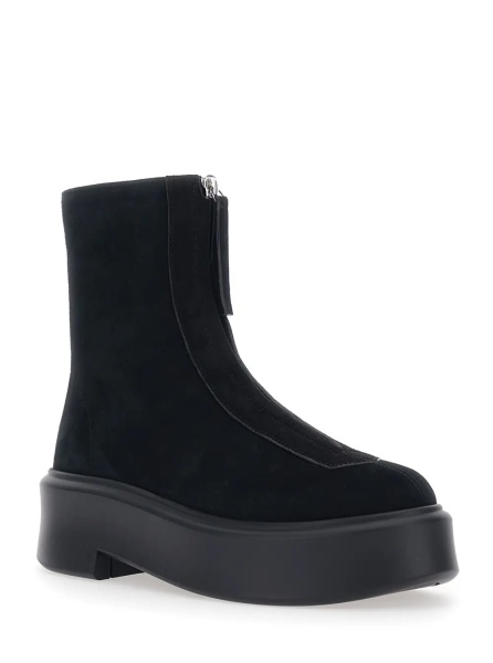 Botine Black Ankle Boots with Zip and Platform in Suede Woman