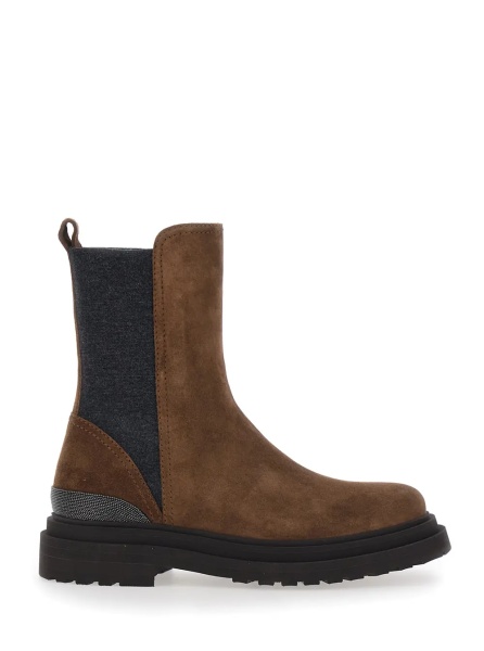Botine brown ankle boots with Monile detail on the back in suede for women