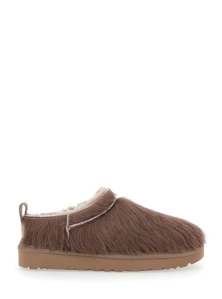 Botine Brown Mules with logo patch on the side in fur for women