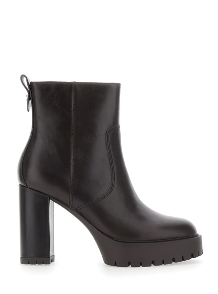 Botine 'CLARA' Brown Ankle Boots with high heel and serrated sole in Leather Women
