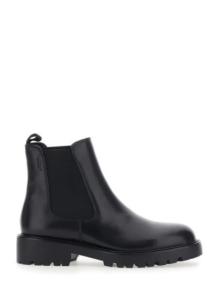 Botine 'KENOVA' Black Ankle Boots with Elasticized Details on the Side in Leather for Women
