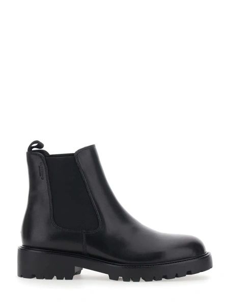 Botine 'KENOVA' Black Ankle Boots with Elasticized Details on the Side in Leather for Women