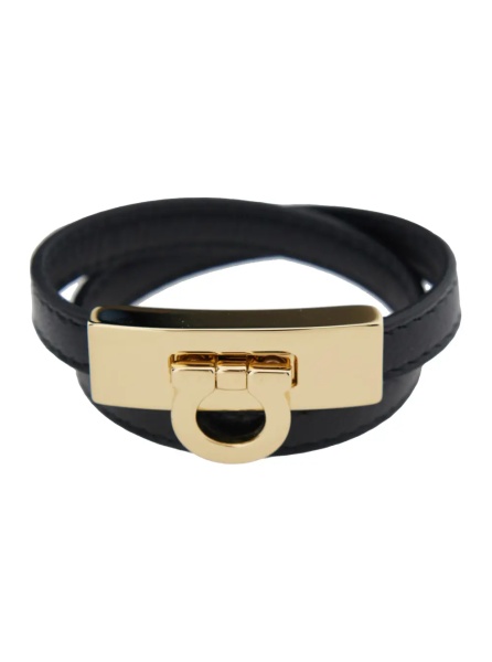 Bratari Double Wrap 'Gancini' Black Leather Bracelet for Women