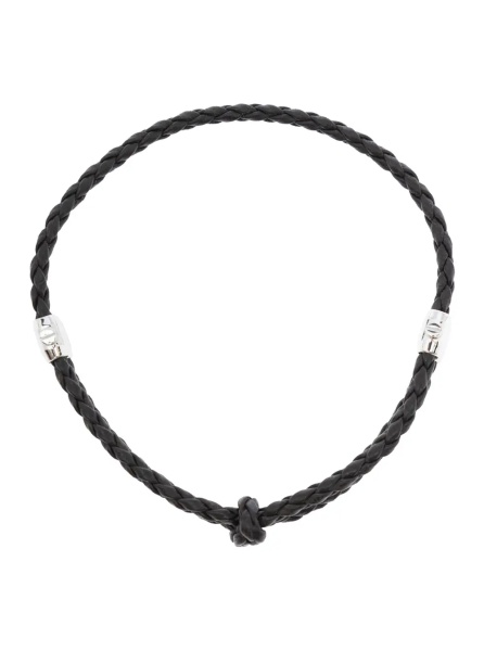 Bratari Metallic Bracelet with Intrecciato Design and Sliding Closure in Leather and Silver Man