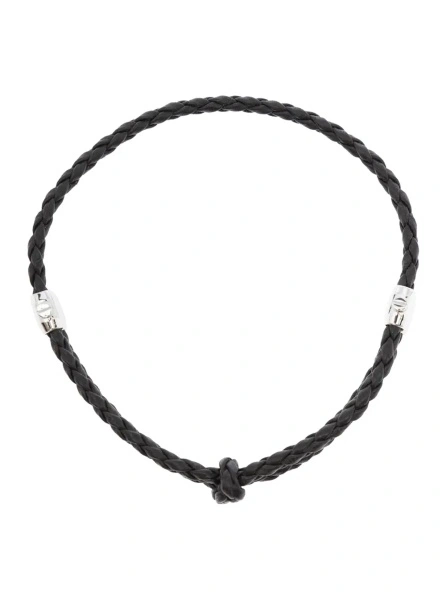 Bratari Metallic Bracelet with Intrecciato Design and Sliding Closure in Leather and Silver Man