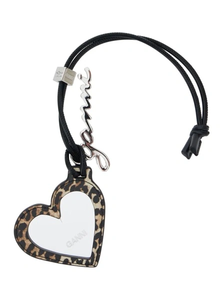 Brelocuri 'Bou Heart' Brown Mirror with Logo Lettering Pendant and Leopard Motif in Metal Woman