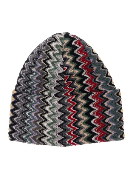 Caciula Multicolor beanie with turn-up brim ZigZag motif in wool blend for women