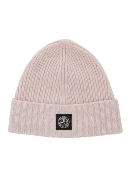 Caciula Pink beanie with turn-up brim and logo patch on the front in blend wool boy