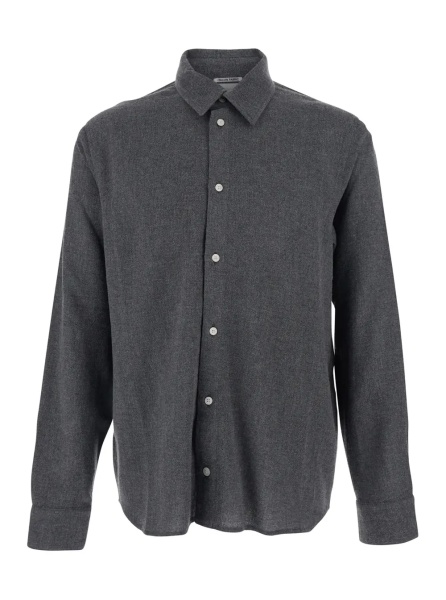 Camasa 'Adriel' Grey Shirt with Classic Collar in Wool Blend Man