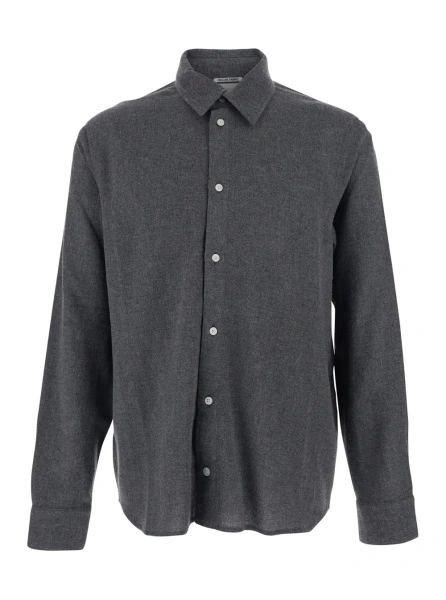 Camasa 'Adriel' Grey Shirt with Classic Collar in Wool Blend Man