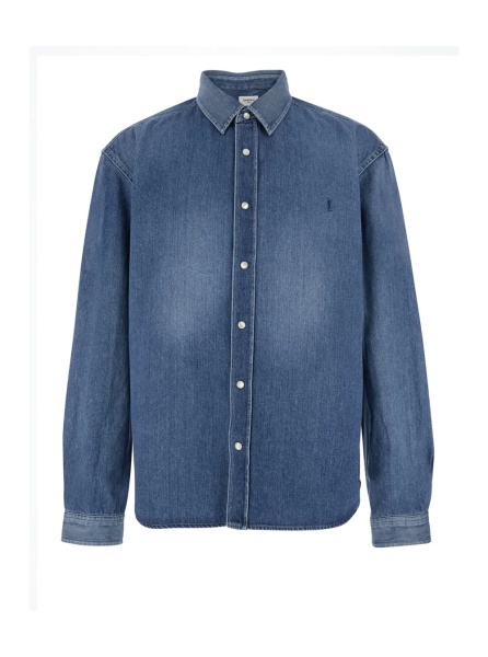 Camasa Blue Denim Long Sleeve Shirt with Front Logo for Men