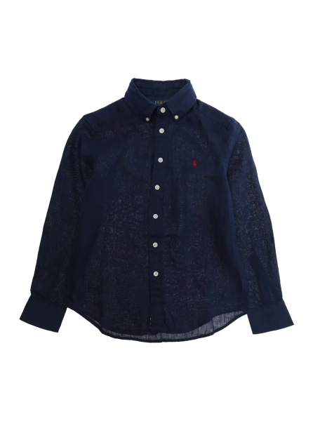 Camasa Blue Shirt with Classic Collar and Logo on the Front in Linen Boy