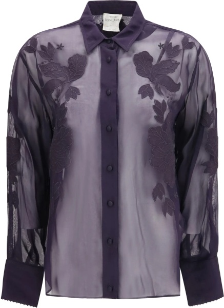 Camasa casual Organza Shirt with floral embroidery