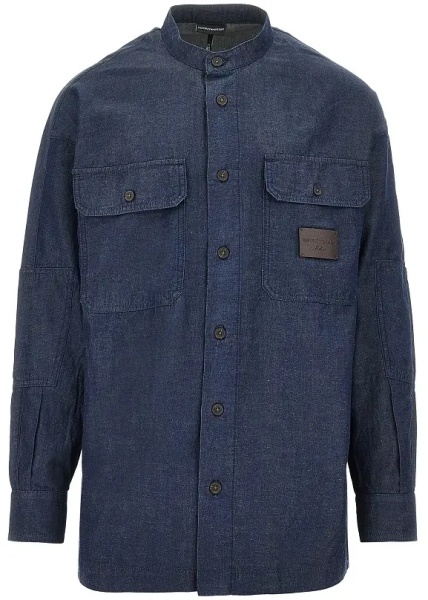 Camasa Chambray shirt with leather logo label