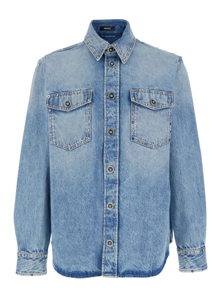 Camasa Light Blue Shirt with Classic Collar and Two Patch Pockets on the Front in Denim for Men