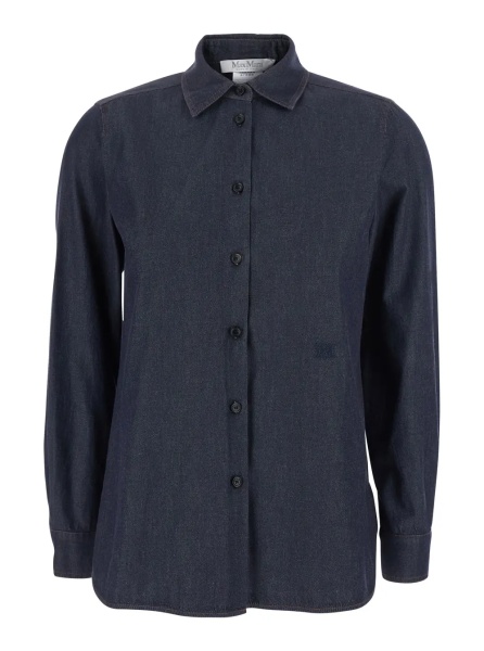 Camasa 'Molo' Blue Shirt with classic collar and logo embroidery on the front in cotton for women